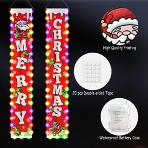 Christmas Decorations Reversible Christmas Banner with String Lights,Merry Christmas Banner Porch Sign,Christmas Banners for Outside Xmas Outdoor Decor Front Door Yard Garage（Battery Not Included）