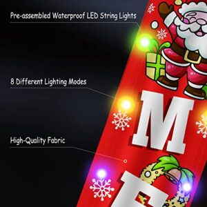 Christmas Decorations Reversible Christmas Banner with String Lights,Merry Christmas Banner Porch Sign,Christmas Banners for Outside Xmas Outdoor Decor Front Door Yard Garage（Battery Not Included）