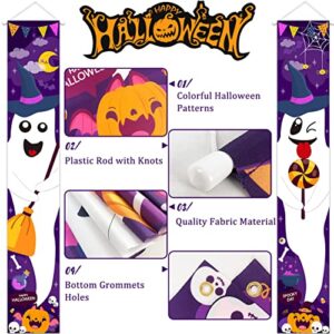 mokeja party Halloween Decorations Ghost Witch Porch Sign Banner Indoor Outdoor Hanging Banner Backdrop Purple and White for Boo Themed Halloween Holiday Home Office Wall Decor Photo Prop -2pcs