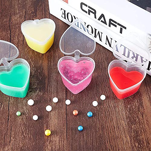 100 Pieces Heart Shaped Slime Storage Containers Transparent Small Plastic Box with Lids Valentine's Day for DIY Art Craft Making Foam Ball Clay Liquid