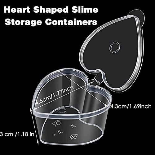 100 Pieces Heart Shaped Slime Storage Containers Transparent Small Plastic Box with Lids Valentine's Day for DIY Art Craft Making Foam Ball Clay Liquid