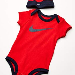 Nike Baby Hat, Bodysuit and Booties 3-Piece Gift Box Set, Red Swoosh, 0/6M