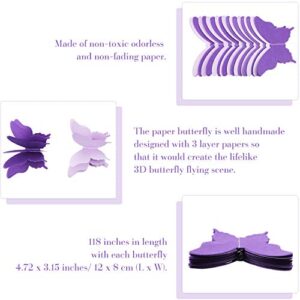 2 Pieces 3D Paper Butterfly Banner Hanging Decorative Garland for Wedding Baby Shower Birthday Proposal, 118 Inches Long (Purple)