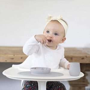 ezpz Tiny Collection Set (Gray) - 100% Silicone Cup, Spoon & Bowl with Built-in Placemat for First Foods + Baby Led Weaning + Purees - Designed by a Pediatric Feeding Specialist - 4 Months+