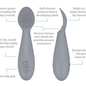 ezpz Tiny Collection Set (Gray) - 100% Silicone Cup, Spoon & Bowl with Built-in Placemat for First Foods + Baby Led Weaning + Purees - Designed by a Pediatric Feeding Specialist - 4 Months+