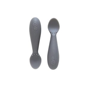 ezpz Tiny Collection Set (Gray) - 100% Silicone Cup, Spoon & Bowl with Built-in Placemat for First Foods + Baby Led Weaning + Purees - Designed by a Pediatric Feeding Specialist - 4 Months+