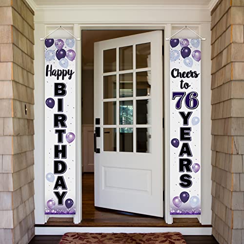 LASKYER Happy 76th Birthday Purple Door Banner - Cheers to 76 Years Old Birthday Front Door Porch Sign Backdrop,76th Birthday Party Decorations.