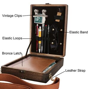 Garhelper Writers Messenger Wood Box,Multi-Function Artist Tool & Brush Storage Box,Retro Walnut Wooden Craft Portable Crossbody Postman Bag with Locking Clasp for creatives architects,Sketcher,Writer