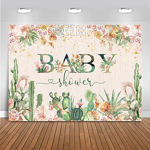 Mocsicka Boho Fiesta Baby Shower Backdrop for Girl Cactus Baby Shower Party Decorations MexicanTaco Bout Baby Background Cake Table Banner(7x5ft (82x60 inch))