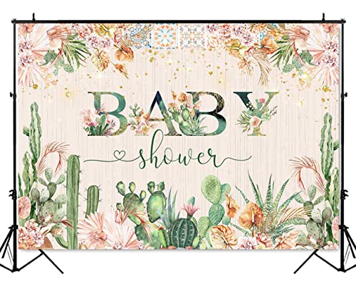Mocsicka Boho Fiesta Baby Shower Backdrop for Girl Cactus Baby Shower Party Decorations MexicanTaco Bout Baby Background Cake Table Banner(7x5ft (82x60 inch))
