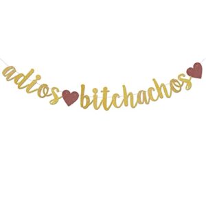 zgmj adios bitchachos banner gold glitter for going away, fiesta, taco party decorations goodbye party funny bunting photo booth props sign pre-strung
