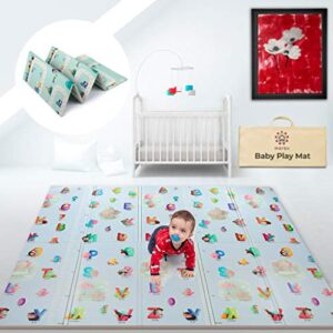 MARBS Baby Play Mat -Extra Large 77"x70"- Anti-Slip & Waterproof - Foldable Play Mat for Baby ( 0-3+ ), Double Sided , 2 Designs to Improve Learning & Focus , Thick Foam Mat for Kids