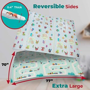 MARBS Baby Play Mat -Extra Large 77"x70"- Anti-Slip & Waterproof - Foldable Play Mat for Baby ( 0-3+ ), Double Sided , 2 Designs to Improve Learning & Focus , Thick Foam Mat for Kids