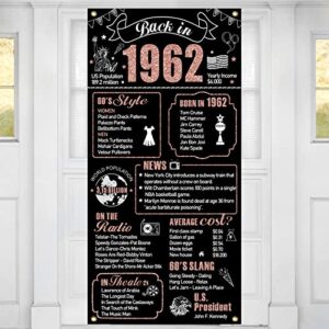 large 61st birthday decorations back in 1962 door banner for women, rose gold happy 61 birthday door cover party supplies, 61 year old 1962 bday theme backdrop sign party decor for outdoor indoor