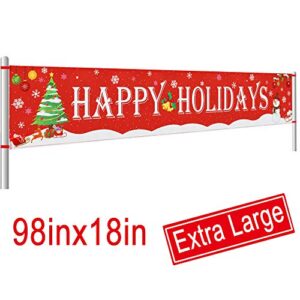 large happy holidays banner outdoor | red christmas banner decorations | xmas party supplies outdoor & indoor decor (8.2 x 1.5 ft)