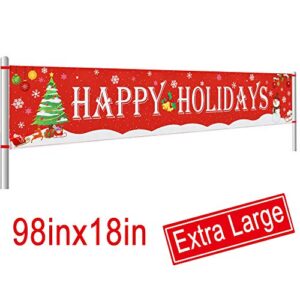 Large Happy Holidays Banner Outdoor | Red Christmas Banner Decorations | Xmas Party Supplies Outdoor & Indoor Decor (8.2 x 1.5 FT)