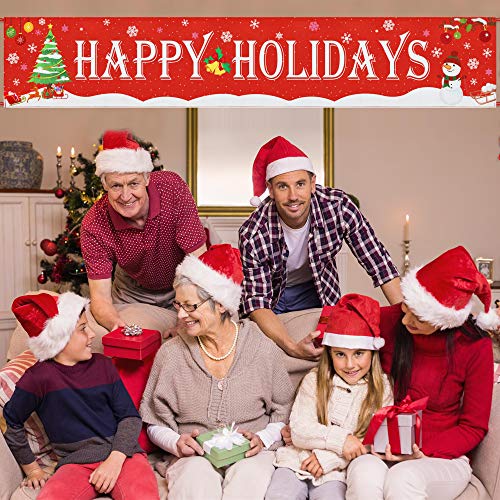 Large Happy Holidays Banner Outdoor | Red Christmas Banner Decorations | Xmas Party Supplies Outdoor & Indoor Decor (8.2 x 1.5 FT)