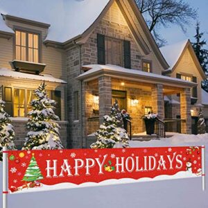 Large Happy Holidays Banner Outdoor | Red Christmas Banner Decorations | Xmas Party Supplies Outdoor & Indoor Decor (8.2 x 1.5 FT)