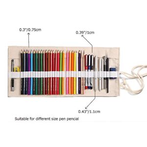 Creative Canvas Roll Up Pencil Case Large Capacity Pen Pencil Pouch Holder Color Pencils Wrap Stationery Case Pencil Organizer for Student Artist Traveler Gifts 36/48/72 Slots (72-Slots, White)