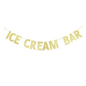 ice cream bar banner, ice cream theme party sign, kids/children birthday decors sign garland gold gliter paper