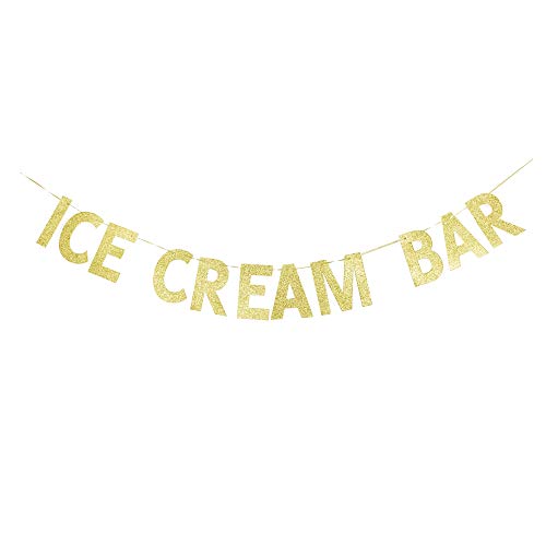 Ice Cream Bar Banner, Ice Cream Theme Party Sign, Kids/Children Birthday Decors Sign Garland Gold Gliter Paper