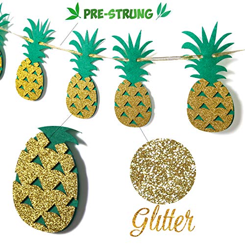 Gold Glittery Birthday Banner with Pineapple garland and Gold Circle Dots Garland for Hawaiian Luau Tropical Summer Theme Party Garland Favor Party Decortaion Supplies