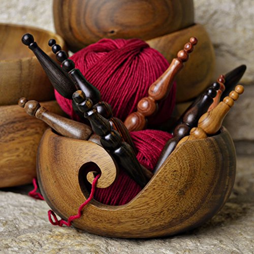 Furls Handmade Wooden Yarn Bowl for Knitting and Crochet (6"x6"x2.75") in Rosewood