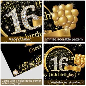 Kauayurk 16th Birthday Banner Backdrop Decorations & Balloon Garland Arch Kit for Boy Girl, Gold Extra Large Cheers to 16 Years Birthday Party Supplies, Sixteen Birthday Poster Photo Booth