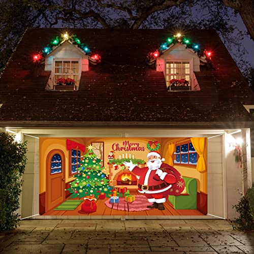 Christmas Santa Claus Garage Door Decoration Extra Large Outdoor Xmas Holiday Garage Door Banner Cover Decoration Xmas Outdoor Holiday Background Sign 6x13ft