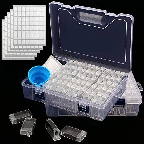 MANCHAP 2 Pack 64 Grids Diamond Painting Storage Containers, Art Craft Stackable Beads Box Organizer Drawer for Beads, Nails, Rhinestones, Label Stickers Included, Clear