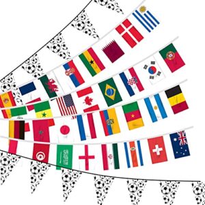 movinpe 2022 world cup string flag bunting set, soccer group match 32 teams countries banners double-sided, 33 feet qatar world cup decoration for grand opening, sports bar, party events