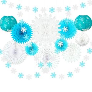 winter wonderland snowflake frozen party decorations kit with snowflakes garland bunting banner hanging tissue paper fan lantern for birthday holiday wedding décor christmas decorations clearance