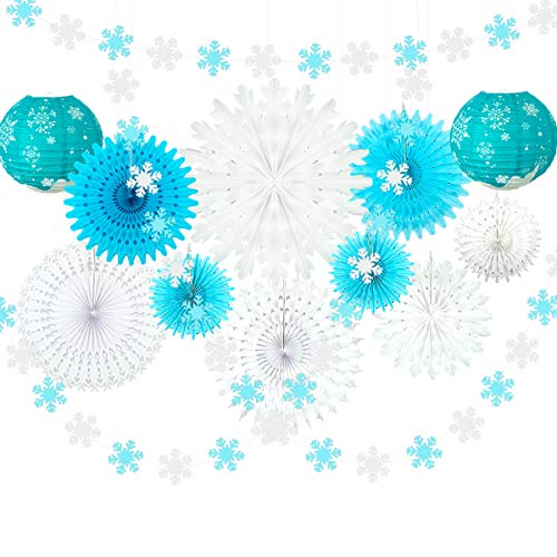 Winter Wonderland Snowflake Frozen Party Decorations Kit with Snowflakes Garland Bunting Banner Hanging Tissue Paper Fan Lantern for Birthday Holiday Wedding Décor Christmas Decorations Clearance