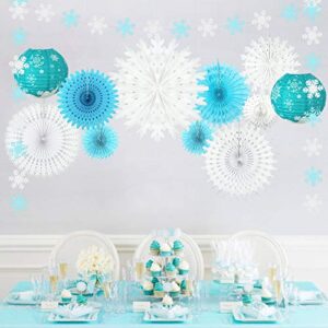 Winter Wonderland Snowflake Frozen Party Decorations Kit with Snowflakes Garland Bunting Banner Hanging Tissue Paper Fan Lantern for Birthday Holiday Wedding Décor Christmas Decorations Clearance