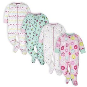 onesies brand baby girls’ 4-pack sleep ‘n play footies multi pack, pink sweet treat, 3-6 months