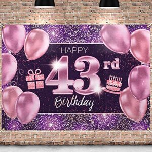 pakboom happy 43rd birthday banner backdrop – 43 birthday party decorations supplies for women – pink purple gold 4 x 6ft