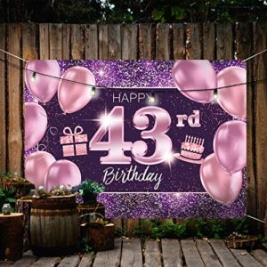 PAKBOOM Happy 43rd Birthday Banner Backdrop - 43 Birthday Party Decorations Supplies for Women - Pink Purple Gold 4 x 6ft