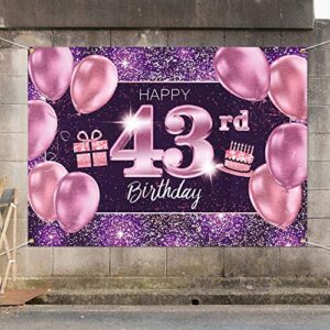 PAKBOOM Happy 43rd Birthday Banner Backdrop - 43 Birthday Party Decorations Supplies for Women - Pink Purple Gold 4 x 6ft