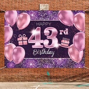 PAKBOOM Happy 43rd Birthday Banner Backdrop - 43 Birthday Party Decorations Supplies for Women - Pink Purple Gold 4 x 6ft