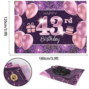 PAKBOOM Happy 43rd Birthday Banner Backdrop - 43 Birthday Party Decorations Supplies for Women - Pink Purple Gold 4 x 6ft