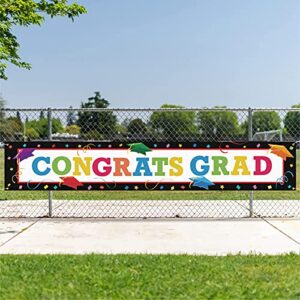 congrats grad large banner, 2022 2023 graduate banner, colorful happy graduation lawn sign porch sign, graduation party decorations, indoor outdoor backdrop 8.9 x 1.6 feet