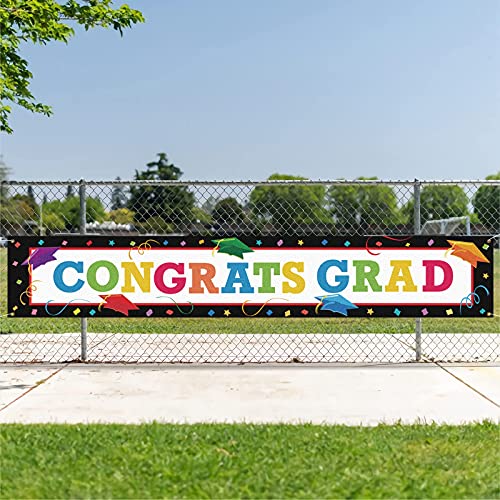 Congrats Grad Large Banner, 2022 2023 Graduate Banner, Colorful Happy Graduation Lawn Sign Porch Sign, Graduation Party Decorations, Indoor Outdoor Backdrop 8.9 x 1.6 Feet