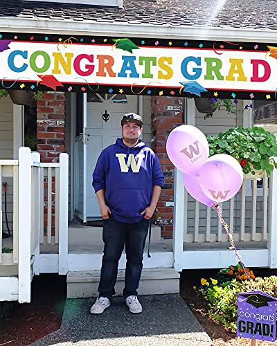 Congrats Grad Large Banner, 2022 2023 Graduate Banner, Colorful Happy Graduation Lawn Sign Porch Sign, Graduation Party Decorations, Indoor Outdoor Backdrop 8.9 x 1.6 Feet