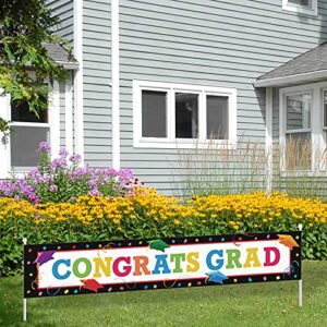 Congrats Grad Large Banner, 2022 2023 Graduate Banner, Colorful Happy Graduation Lawn Sign Porch Sign, Graduation Party Decorations, Indoor Outdoor Backdrop 8.9 x 1.6 Feet