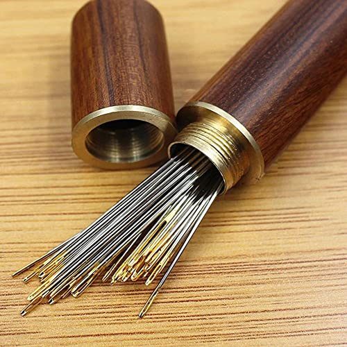 Portable Sewing Needle Box,Wood Needles Container,Pocket Tooth Pick Dispenser Needle Case Needle Storager,Wooden Toothpick Holder(with Pattern,Brown)