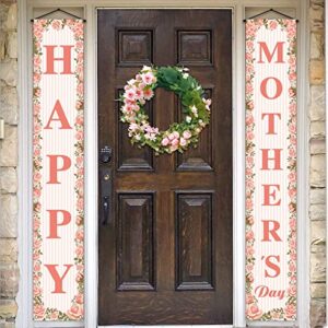 happy mother’s day porch banner i love mom pink rose floral holiday party front door sign wall hanging banner decoration