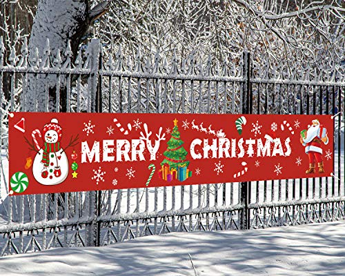 MAIAGO Merry Christmas Banner - Extra Large 10.2 ft x 1.8 ft - Outdoor Red Christmas Banner Decorations - Xmas Indoor & Outdoor Hanging Decor, Christmas Holidays Party Decor Supplies