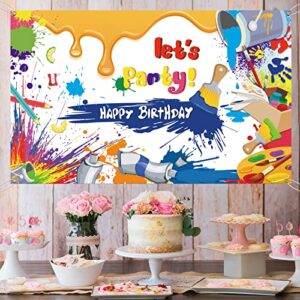 Meltelot Art Paint Party Theme Birthday Backdrop Let's Paint Dress for a Mess Splatter Art Party Colorful Graffiti Wall Brush Photography Background Banner for Cake Table Supplies 6x4ft