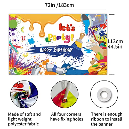 Meltelot Art Paint Party Theme Birthday Backdrop Let's Paint Dress for a Mess Splatter Art Party Colorful Graffiti Wall Brush Photography Background Banner for Cake Table Supplies 6x4ft