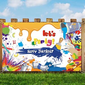 Meltelot Art Paint Party Theme Birthday Backdrop Let's Paint Dress for a Mess Splatter Art Party Colorful Graffiti Wall Brush Photography Background Banner for Cake Table Supplies 6x4ft